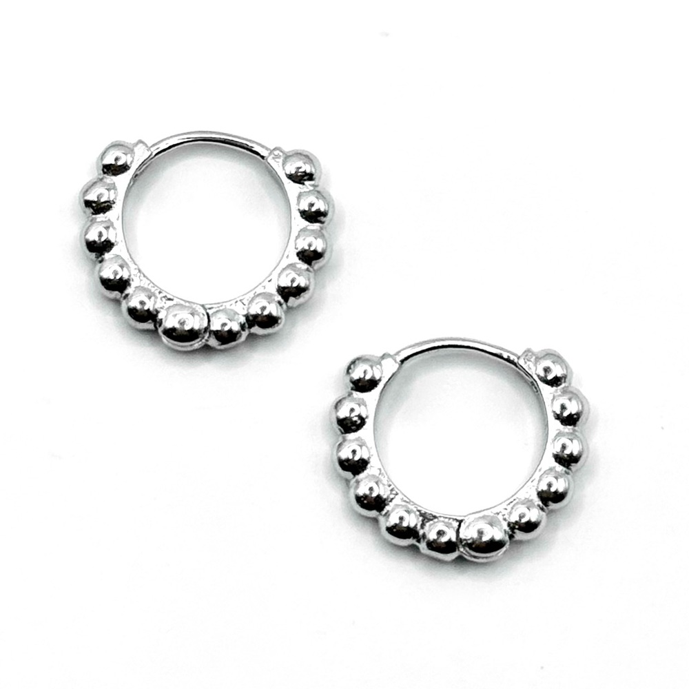 925 Sterling Silver Beaded Huggie Hoop Earrings Huggie Hoops Small Hoops Huggies